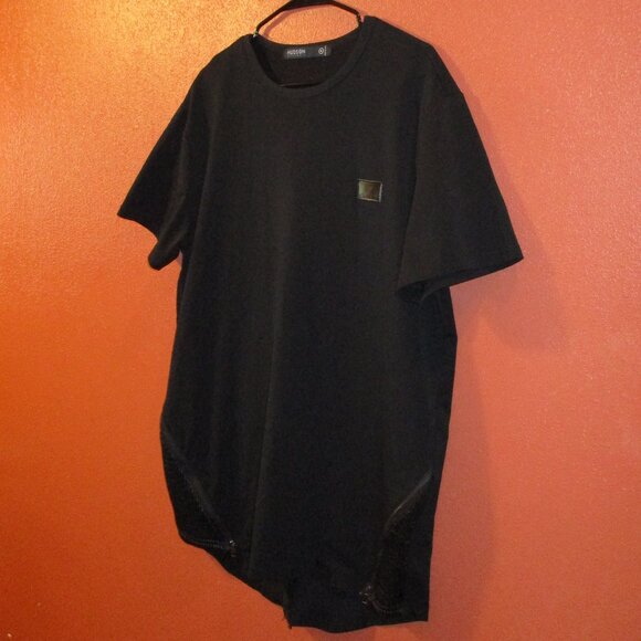 Hudson Jeans Men X Large Black Zipper Back Business Party Short Sleeve Shirt - Picture 3 of 7
